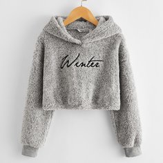 Плюшевая толстовка с вышивкой для девочек Shein