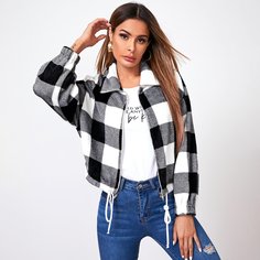 Куртка в клетку на молнии Shein