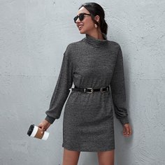 Трикотажное платье с высоким воротником без пояса Shein