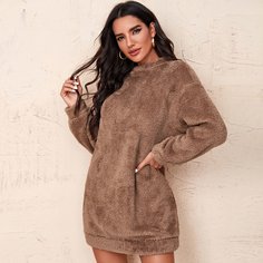 Однотонное плюшевое платье Shein