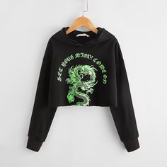 Толстовка с принтом дракона для девочек Shein