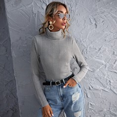 Трикотажная футболка с высоким воротником Shein