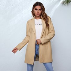 Однотонное пальто с оригинальным воротником Shein