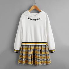 Платье-свитшот с текстовым принтом и плиссированным низом для девочек Shein