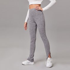 Трикотажные брюки с разрезом Shein