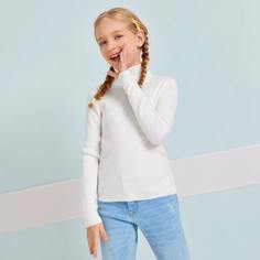 Однотонный свитер с высоким воротником для девочек Shein