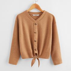 Трикотажная футболка с узлом для девочек Shein