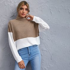 Двухцветная футболка с высоким воротником Shein