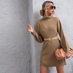 Шнуровка Одноцветный Повседневный Платья-свитеры Shein