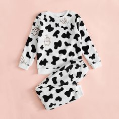 Фланелевая пижама с коровьим принтом для девочек Shein