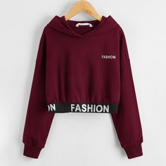 Короткая толстовка с текстовым принтом для девочек Shein