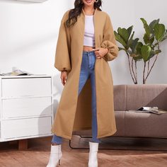 Пальто с оригинальным рукавом и разрезом Shein