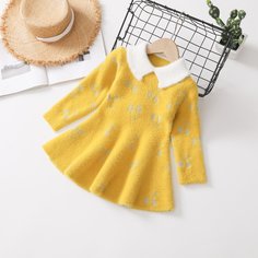 Плюшевое платье-свитер с узором вишни для девочек Shein