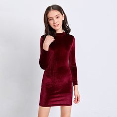 Однотонное бархатное платье для девочек Shein