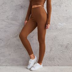Однотонные вязаные леггинсы Shein