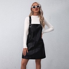 Платье из искусственной кожи с карманом Shein