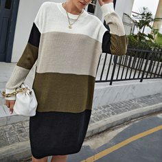 Контрастный цвет Повседневный Платья-свитеры Shein