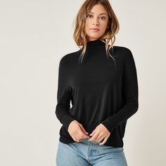 Однотонный топ с высоким воротником Shein