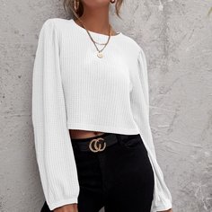 Однотонная вязаная короткая футболка Shein