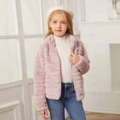 Пальто из искусственного меха с карманом для девочек Shein
