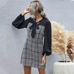 Твидовое платье с воротником-бантом Shein