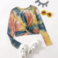 Твист тай дай Повседневный Футболки для девочек Shein