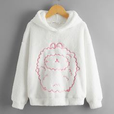 Плюшевая толстовка с мультипликационной вышивкой для девочек Shein