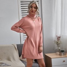Разрез Одноцветный Повседневный Платья-свитеры Shein