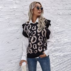 Трикотажный жилет с леопардовым принтом Shein