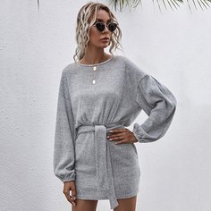 с поясом Одноцветный Повседневный Платья Shein