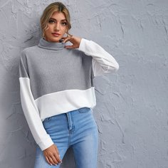 Двухцветная футболка с высоким воротником Shein