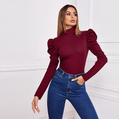 Вязаная футболка в рубчик с высоким воротником Shein