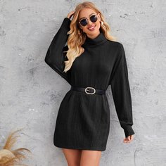 Трикотажное платье с высоким воротником без пояса Shein