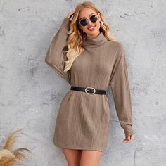 Трикотажное платье с высоким воротником без пояса Shein