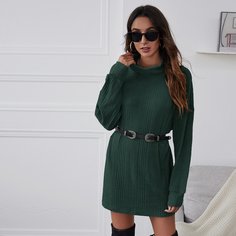 Трикотажное платье с высоким воротником без пояса Shein
