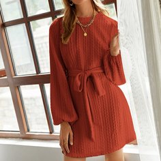 Платье с оригинальным рукавом и поясом Shein