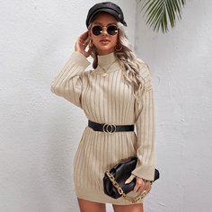 Однотонное платье с высоким воротником без пояса Shein