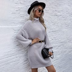 Одноцветный Повседневный Платья-свитеры Shein