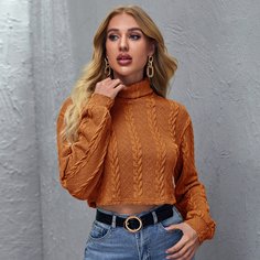 Трикотажная футболка с высоким воротником Shein