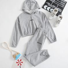 Брюки и короткая толстовка с текстовым принтом для девочек Shein
