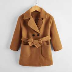 с карманами Одноцветный Повседневный Пальто для маленьких девочек Shein