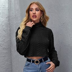 Трикотажная футболка с высоким воротником Shein