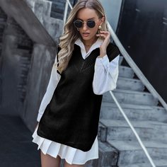 Трикотажный жилет с разрезом без блузки Shein