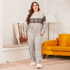 Леопард Повседневный Пижама размер плюс Shein