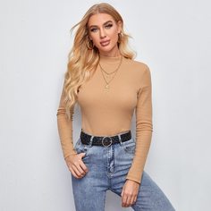 Одноцветный Повседневный Футболки Shein