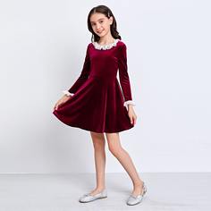 Бархатное платье с кружевом для девочек Shein