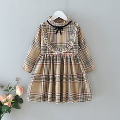 с бантом Клетка Повседневный Платья для девочек Shein