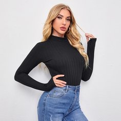 трикотажный Одноцветный Элегантный Футболки Shein
