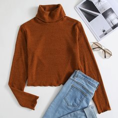 Волнистый край Одноцветный Повседневный Футболки Shein