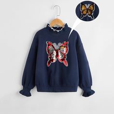 Пуловер с узором бабочки для девочек Shein
